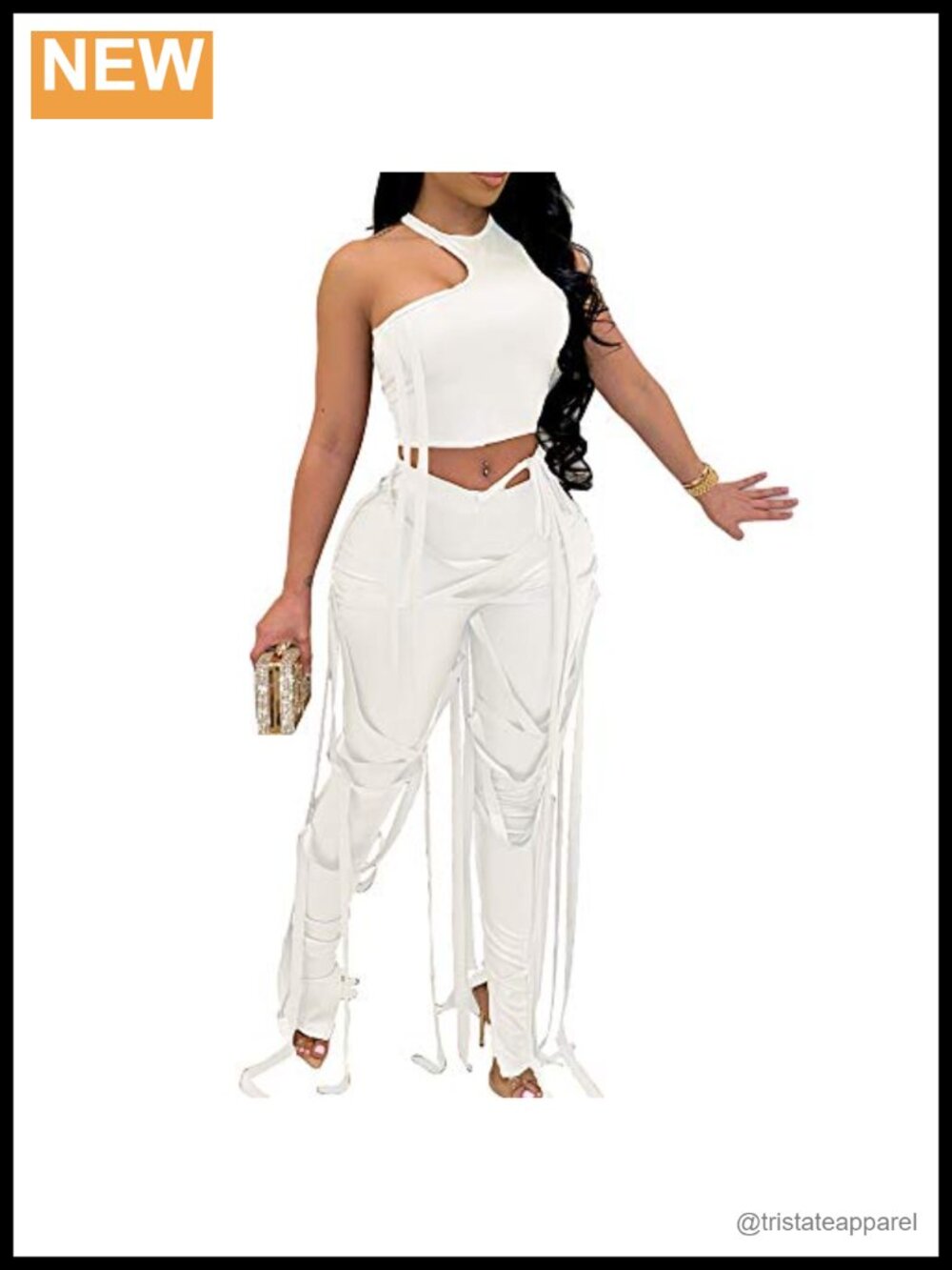 MESLIMA Women's Bandage Two Piece Elastic Irregular Tank Top Lace Up Bodycon